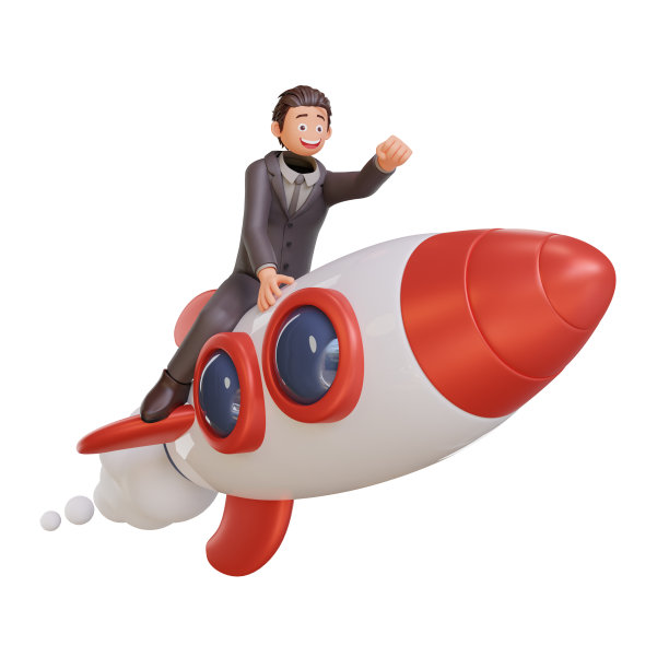3d商人角色在火箭上飞行图片下载