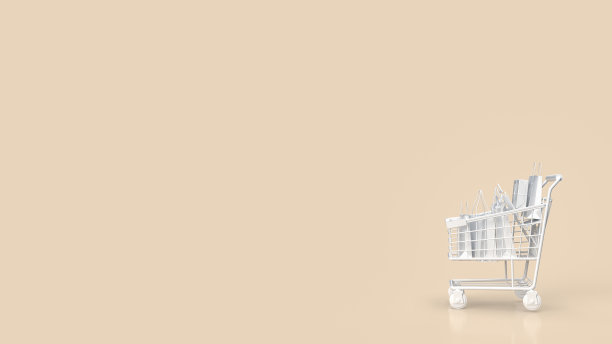 白色购物车的市场或业务概念3d渲染图片下载