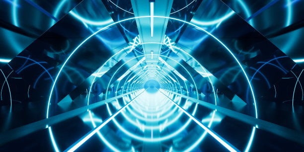 黑暗隧道与发光照明，3d渲染。图片下载