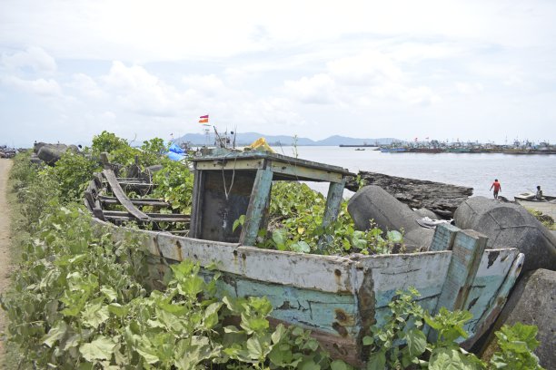 近海废弃船只图片下载