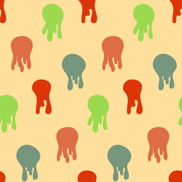 无缝的图案红蓝黄抽象水母，流动的液滴对比图片下载