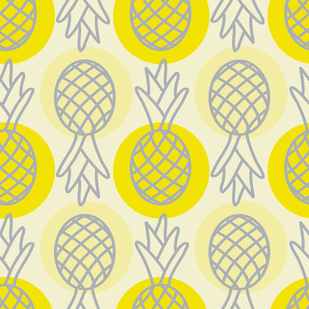 热带菠萝无缝图案，可爱的夏日背景菠萝黄灰色，可爱的重复图案，适用于织物，纺织品图片下载