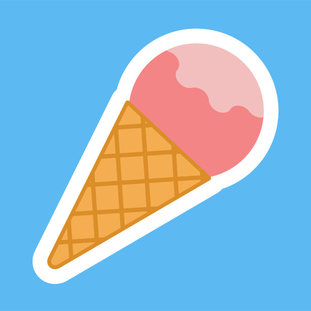 水果勺冰淇淋在华夫蛋筒贴纸图标，平面设计插图图片下载