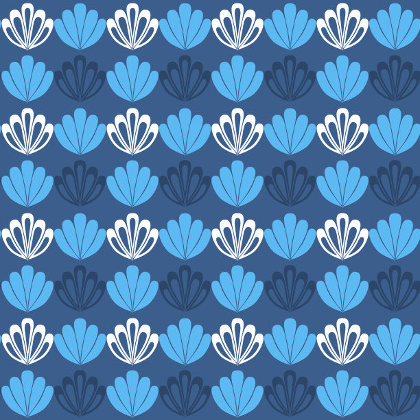 蓝色海贝壳蛤无缝图案，简单对比背景为纺织品图片下载