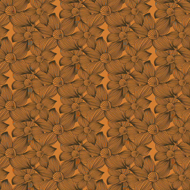 天衣无缝的图案橙黄色的颜色，巨大的花卉插图为纺织品图片下载