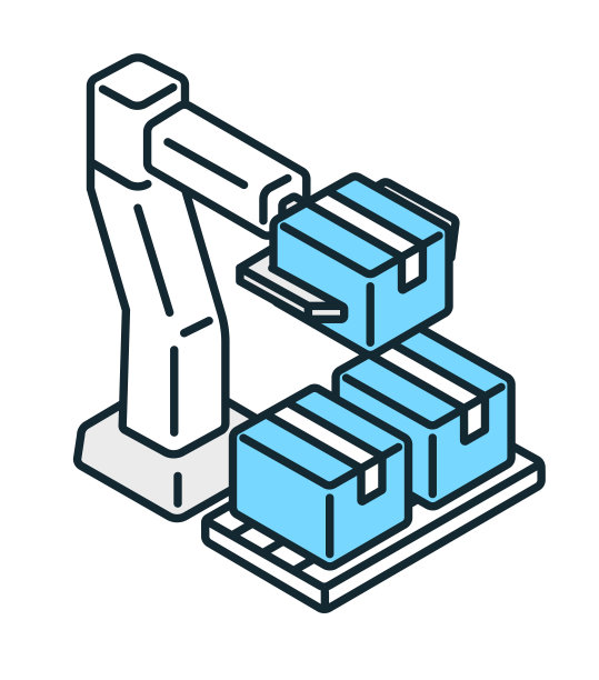 搬运货物的机器人。运载纸箱的机器的矢量插图材料。图片下载