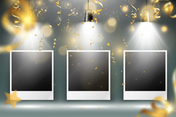 用金色纸屑装饰的祝贺相框。图片下载