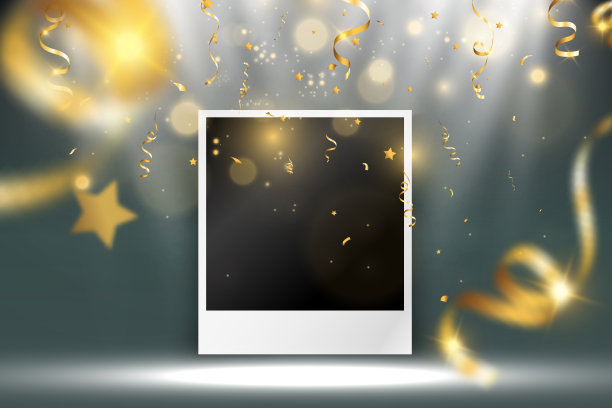 用金色纸屑装饰的祝贺相框。图片下载