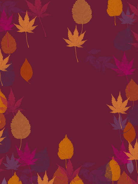 粉红色，黄色和橙色的秋叶在深粉红色的地面上与文字的空间图片下载