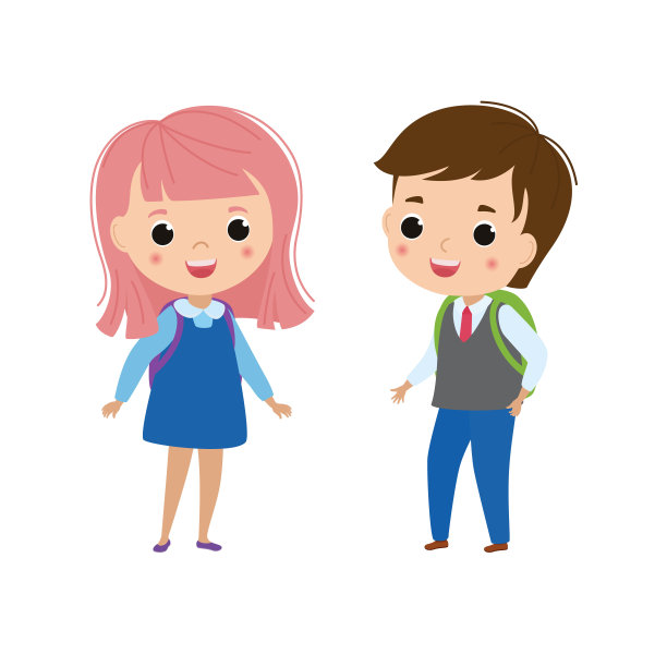 学童背着书包上学的插图图片下载