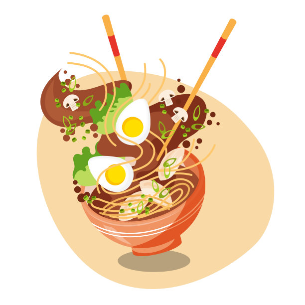 Asianfood。拉面，一种传统的亚洲鸡蛋和鸡肉汤。悬浮风格的图像图片下载