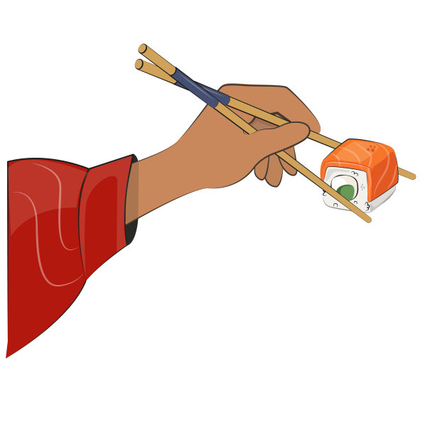 日本料理，手拿筷子，亚洲料理。餐厅的菜单和海报。运送地点矢量平面插图孤立在白色背景上。寿司卷饭团酱油套装。股票的照片图片下载