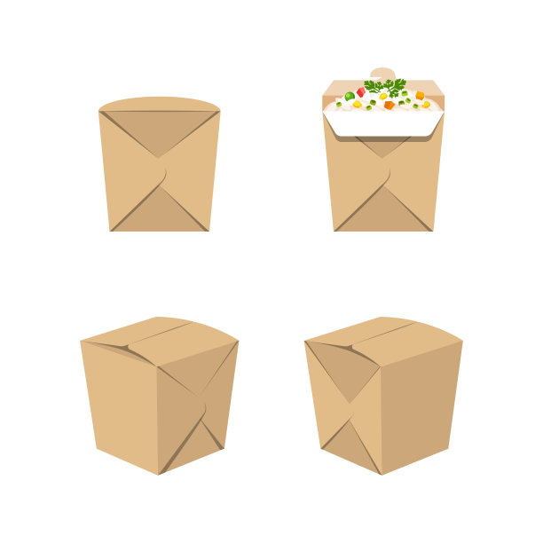 亚洲食品，外卖，装着大米的纸箱从四面八方运来。图片下载