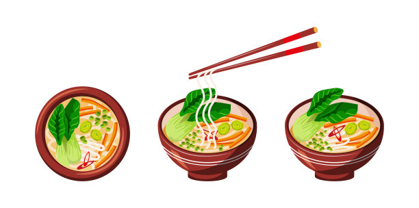 亚洲菜，传统的亚洲蔬菜汤。3盘食物，特写图片下载