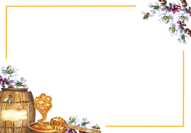 蜂蜜。以蜂蜜为主题的框架设计。水彩插图。为横幅，明信片的设计解决方案图片下载