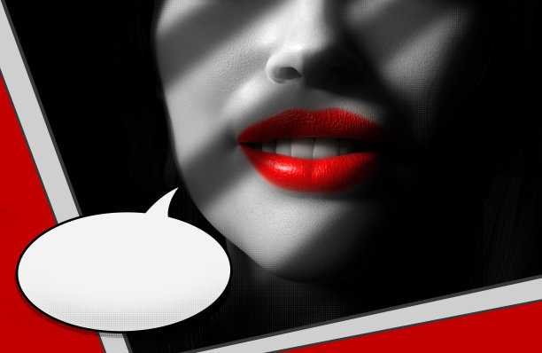 3d渲染插图的漫画性感女士脸红唇和对话框。图片下载