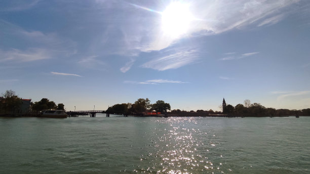 在阳光明媚的日子里，威尼斯运河、建筑和船只。意大利的威尼斯图片下载