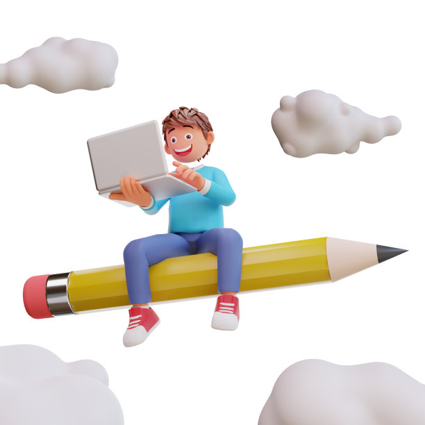 3d渲染可爱的男孩骑铅笔图片下载