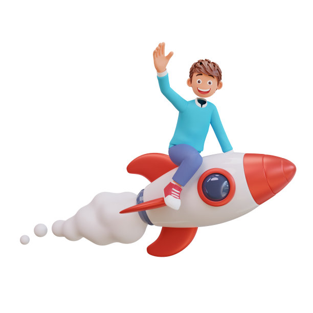 3d学生角色正在火箭上飞行图片下载
