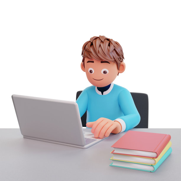 3d插画学生正在使用笔记本电脑图片下载