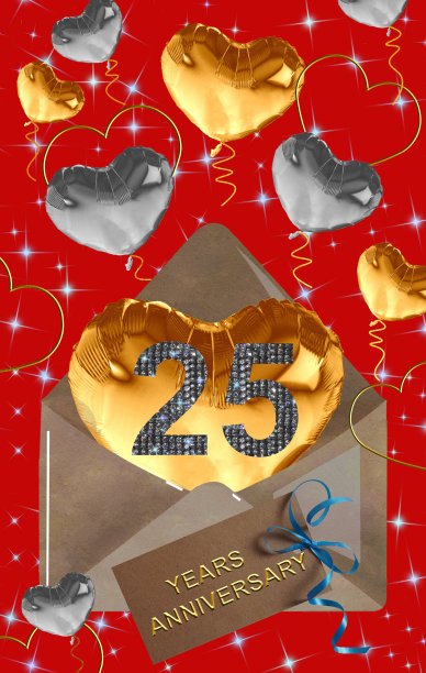 3d插图，25周年纪念。节日背景上的金色数字。周年庆典、晚会海报或卡片图片下载