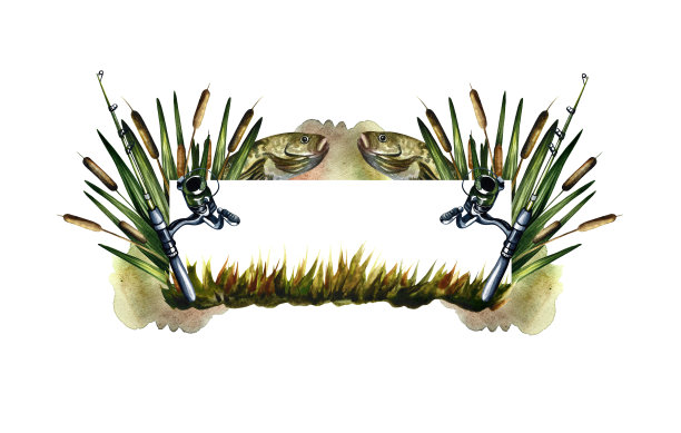 钓鱼框架。渔具。水彩插图。为标签，明信片，横幅，包装设计解决方案图片下载