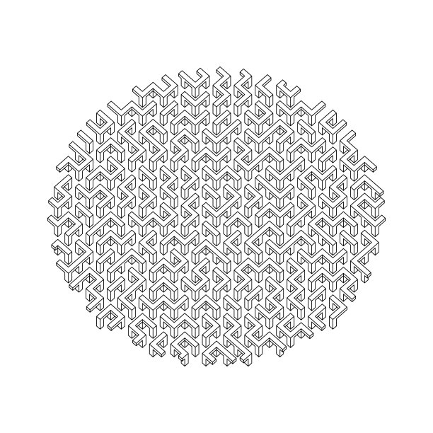 一个抽象的黑白圆形迷宫的三维矢量插图图片下载
