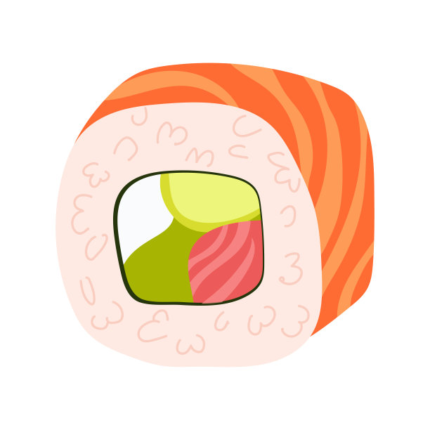 寿司配海鲜或鱼。Uramaki费城。亚洲美食。矢量插图隔离在白色背景上图片下载