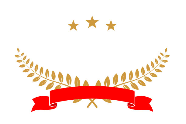 黄色月桂花环与红色丝带和星星矢量插图。金奖与橄榄枝为获胜者，胜利奖章或颁奖典礼隔离在白色背景图片下载