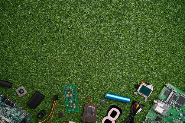 许多微芯片，电池，电线，配件可回收。图片下载
