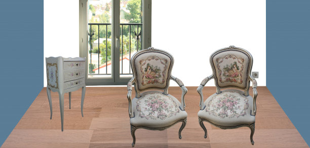 客厅里有路易十五风格的家具扶手椅和床头柜图片下载