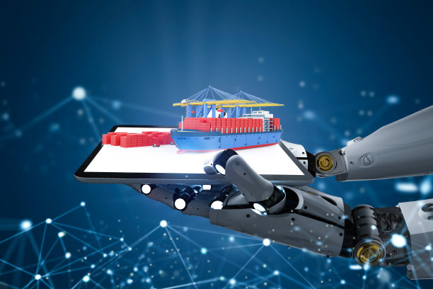 智能物流概念，机器人控制平板电脑配送系统图片下载