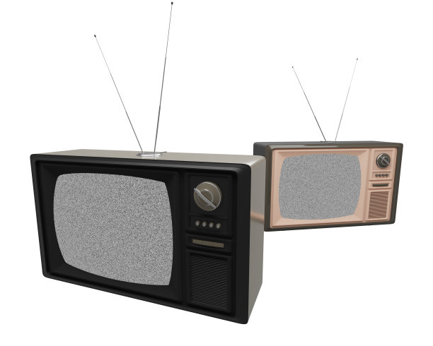 老式电视机与白噪音在孤立的背景，3d渲染。看新闻，媒体，电视视频，过时的和过时的技术图片下载