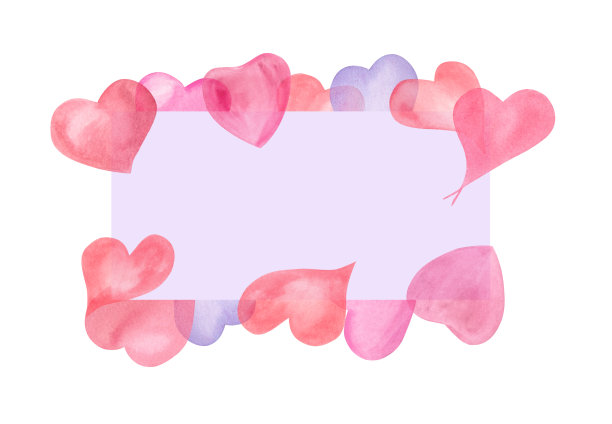 水平框架与水彩心脏孤立在白色背景。手绘插图贺卡设计，邀请模板，情人节，生日，婚礼，母亲节卡片图片下载
