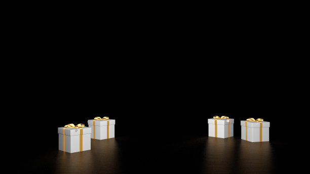 深色背景上有红丝带的圣诞礼盒。3 d渲染。图片下载