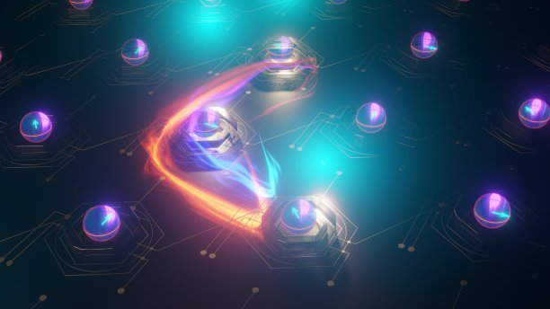 量子电脑内部。量子计算，工作中的电路-叠加和纠缠，用布洛赫球表示的量子位态图片下载