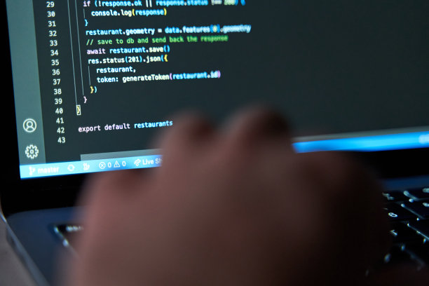 在笔记本电脑屏幕上手写代码焦点不清。软件程序员和网页开发人员图片下载