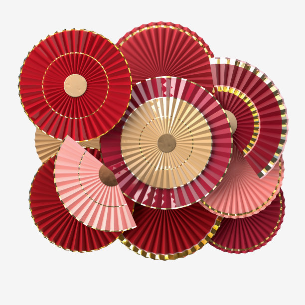 纸扇过年装饰。东方亚洲风格概念的快乐春节节日背景。三维渲染图片下载