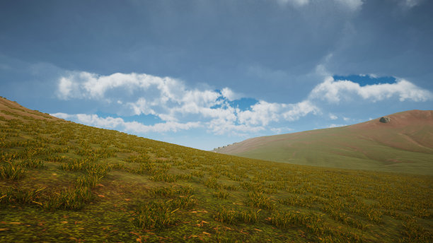 阐述景观可持续发展目标，保护生态系统。一个绿色岛屿的自然环境，没有树木3D渲染图片下载