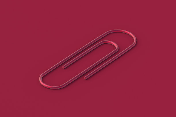 红底洋红色回形针。2023年的流行色。三维渲染图片下载