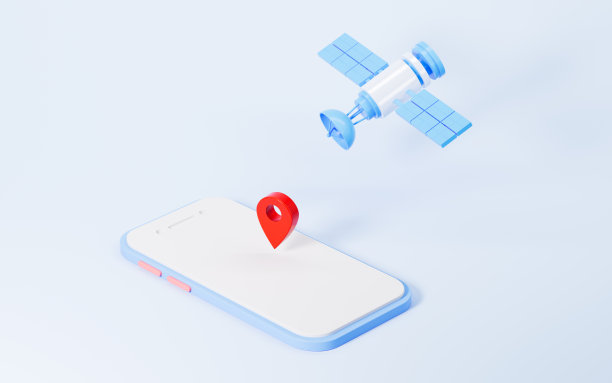 卫星与手机，卫星定位与信号传输概念，三维渲染。图片下载