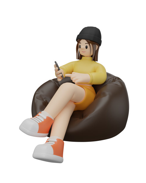 3D卡通人物女人与豆袋图片下载