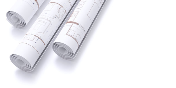 建设项目概念。建筑蓝图是白色的，上面的视图。3 d图片下载