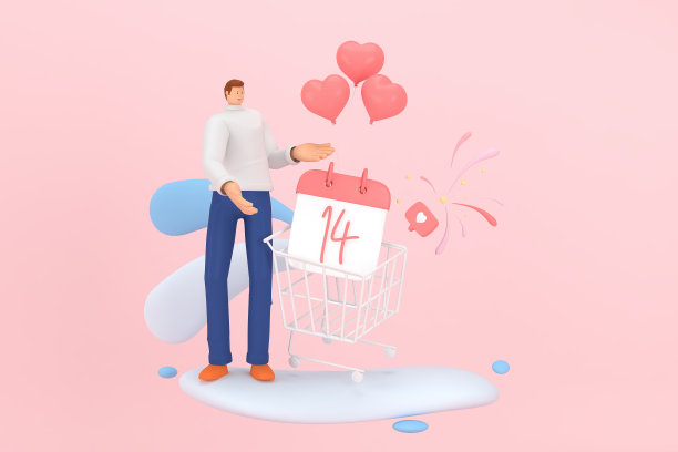 三维人物在情人节的节日。三维渲染图形资源。图片下载