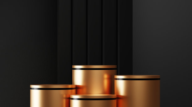 奢华的金色背景与金色底座或讲台模型，空平台的产品展示和演示，3d渲染图片下载