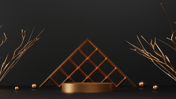 奢华的金色背景与金色底座或讲台模型，空平台的产品展示和演示，3d渲染图片下载