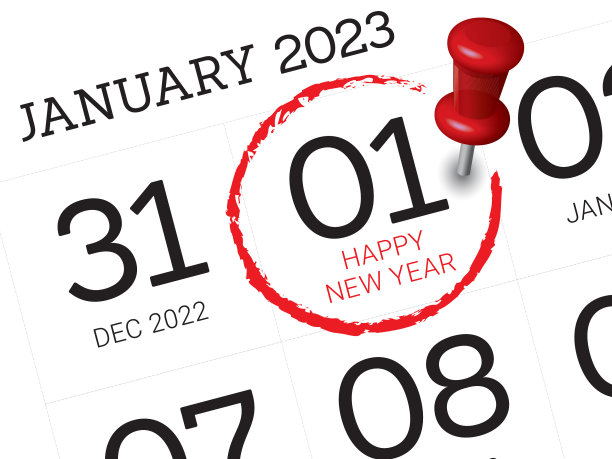 在日记日历上的2023年第一天的特写。图片下载