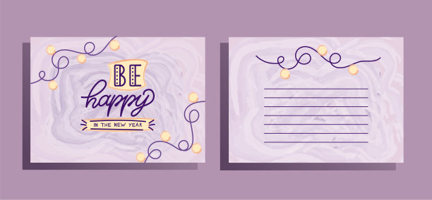 新年快乐!用灯泡装饰花环。封面和背面卡片矢量插图。图片下载