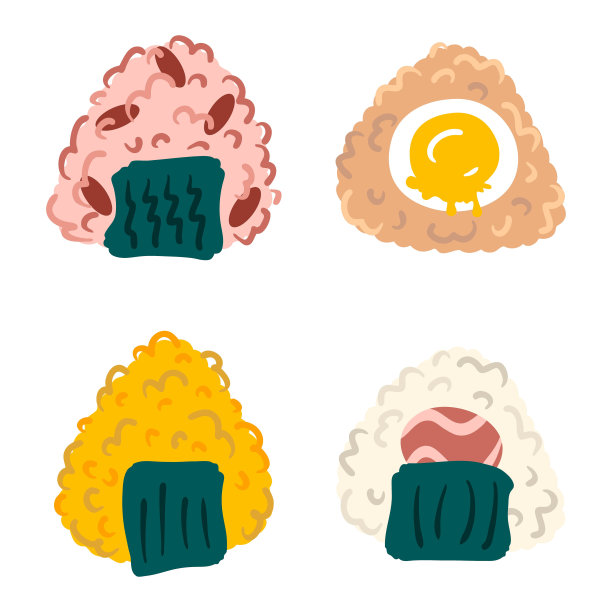 烧、梅梅烧、关涵、煮蛋饭团系列。完美的t恤，贴纸，菜单和文具。孤立的矢量插图装饰和设计。图片下载