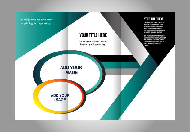 蓝色三联多边形宣传册模板设计。可编辑和光矢量与照片的地方。按比例A4图片下载